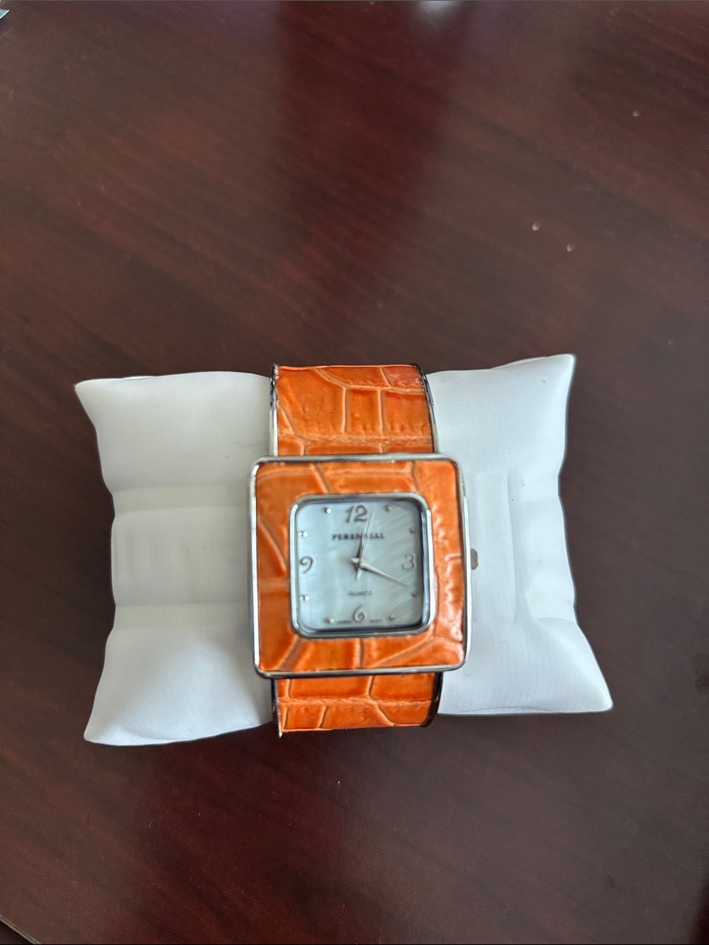 Bright Orange Vintage Square Dial Bracelet Watch with Silver Frame